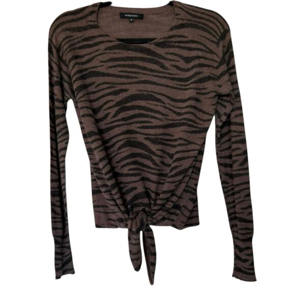 Olivaceous Crew Neck Long Sleeve Shirt Zebra Print Size Medium Brown & Black - Picture 1 of 11